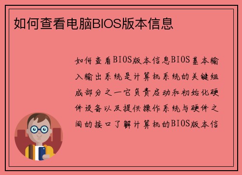 如何查看电脑BIOS版本信息
